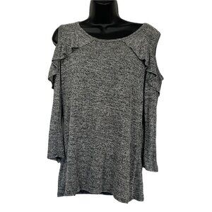 Forever Jade Knit Top Cold Shoulder Ruffle Grey Size Large